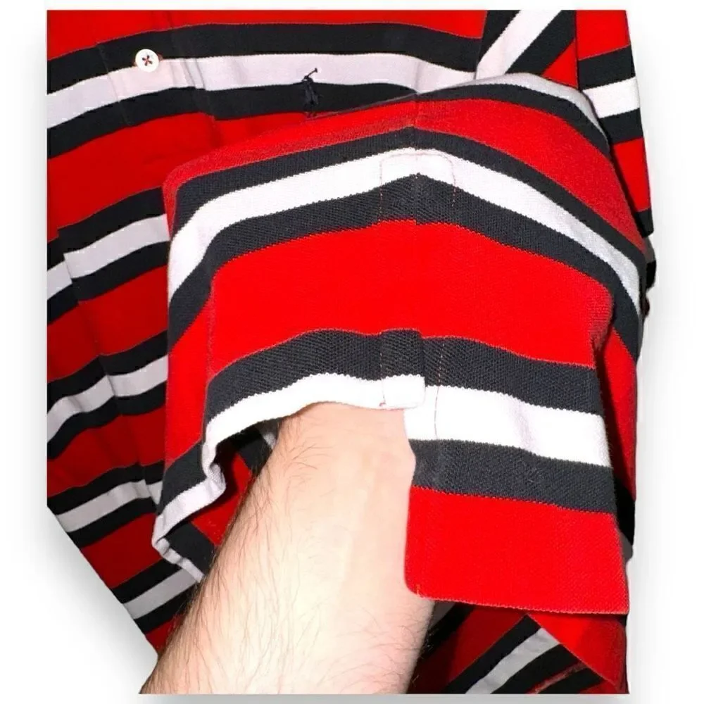 Polo Ralph Lauren Red & White Stripes Pique Mesh Polo L